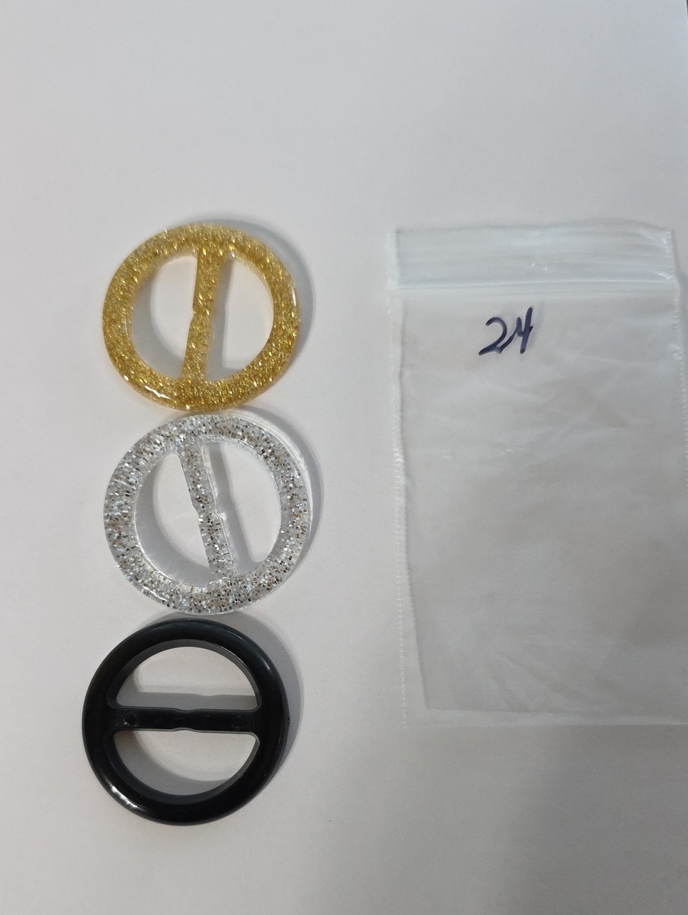 24. Nwot Plastic Glitter Round Scarf/Tee Slide - Gold, Silver & Black